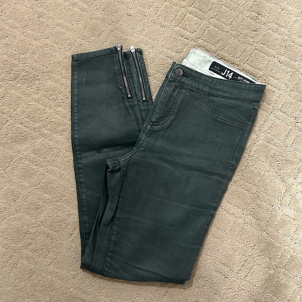Armani Exchange moto jegging woman Deep Green Skinny Jeans size 29